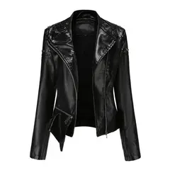TIOZONEY - Chaqueta de PU para mujer - Negro