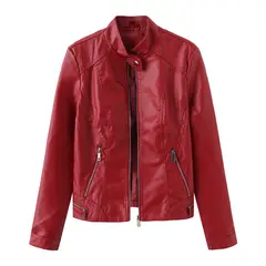 TIOZONEY - Chaqueta de PU con cuello para mujer - Rojo