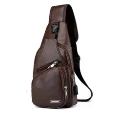 GENERICO - Mochila Bandolera de cuero PU/ USB/ Pechera para hombre celular