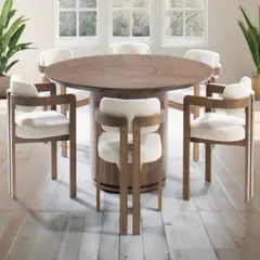 DMUEBLES - Comedor 6 sillas Pad - Blanco/Nogal