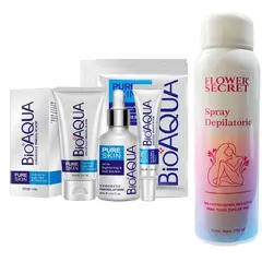 BIOAQUA - PACK CREMA DEPILADORA SPRAY Y PURE SKIN 4 PIEZAS ANTIACNE
