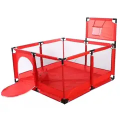 GENERICO - Corral de juegos para bebe o niño con aro de basquet - Rojo