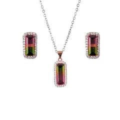 GENERICO - Set Collar Aretes Rectangular Circones Regalo Plata Oro Rosa