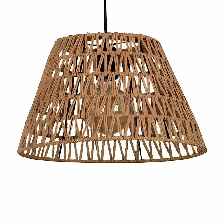 Lámpara Colgante Led Cónica De Tejido De Ratán Vintage