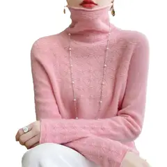 TIOZONEY - Suéter de cuello alto de Cachemira -Rosado