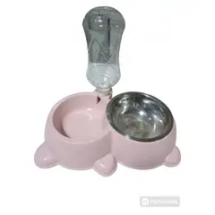 GENERICO - Comedero con Dispensador de Agua para Mascotas Color Rosa