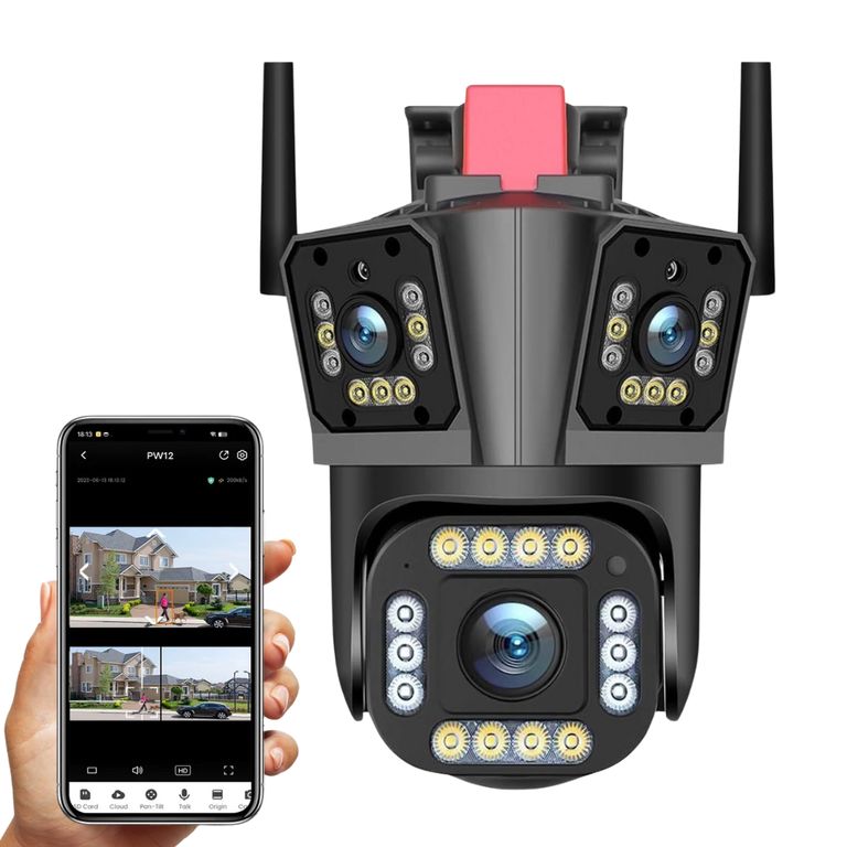 Cámara de Seguridad de 3 Lentes IP66 Wifi Sirena Visión Nocturna LANTUN 839F-2