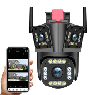 IMPORTADO MC - Cámara de Seguridad de 3 Lentes IP66 Wifi Sirena Visión Nocturna LANTUN 839F-2