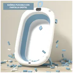 GENERICO - Bañera Infantil Plegable Termómetro Plegable Portátil Inteligente - Celeste - M