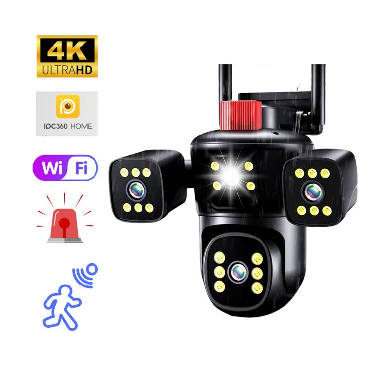 Cámara de Seguridad de 3 Lentes Wifi IP66 Sirena Visión Nocturna LANTUN 849-2-W