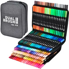 GENERICO - ESTUCHE DE 168 PLUMONES DOBLE PUNTA (PINCEL Y FINA)