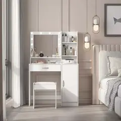 VENTITAS HOME - Tocador + Banco + Espejo Kiara Blanco