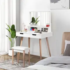 VENTITAS HOME - Tocador + Banco + Espejo Vintage Liliane Blanco