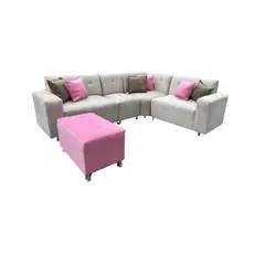 AMOBLART - Seccional Leyva 4 piezas - color ivory + Banqueta + 6 Cojines