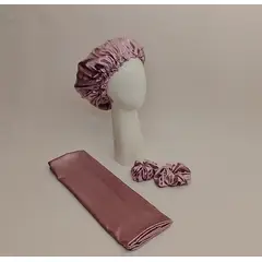 GENERICO - Gorro para dormir de satén malva mas funda de almohada