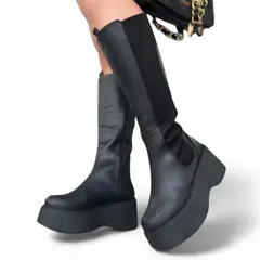 GENERICO - Botin Mujer Casual Plataforma 7 Sueder Caña Alta 2086L-75 Color Negro