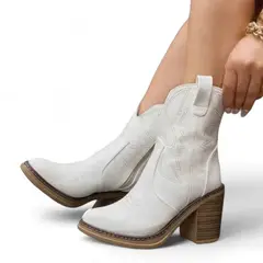 GENERICO - Botin Mujer Casual Texana Clasico Taco 7 2086L-75 Color Hueso