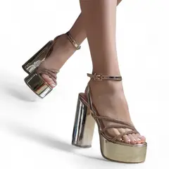 GENERICO - Sandalia Mujer Vestir Taco 12 Plataforma 5 2086L-75 Color Dorado