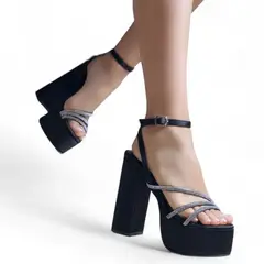 GENERICO - Sandalia Mujer Vestir Taco 12 Plataforma 5 2086L-75 Color Negro