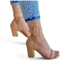 GENERICO - Sandalia Mujer Casual Taco 7 Punta Redonda 2086L-55 Color Beige