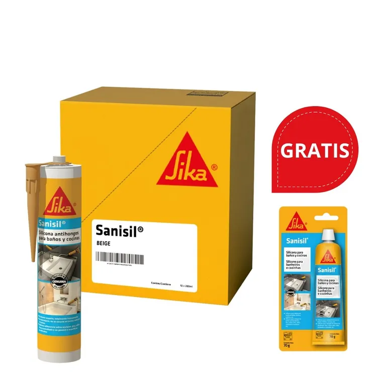 12Siliconas Antihongos para Baños SikaSanisil®Beige280ml+Blister70gr