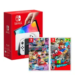Nintendo - Consola Switch Oled Blanco + Mario Kart 8 + Mario Odyssey