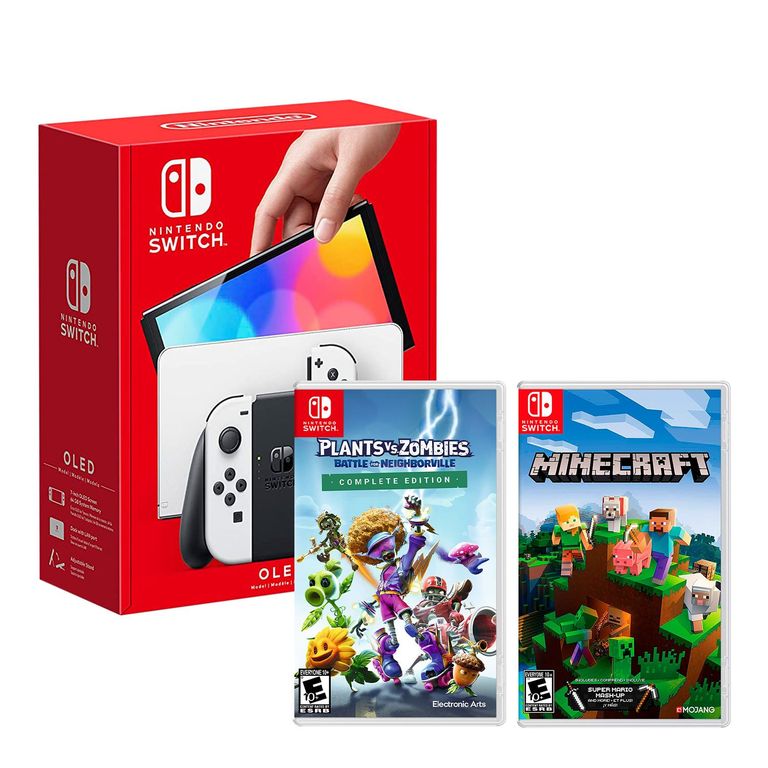 Consola Switch Oled Blanco + PVZ Neighborville + Minecraft