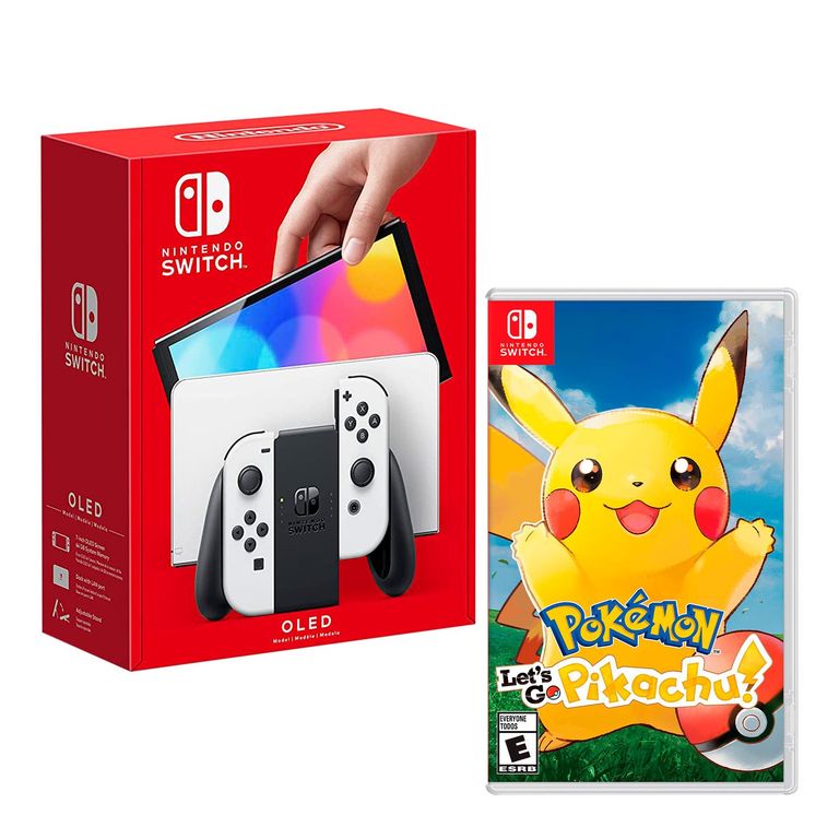 Consola Switch Modelo Oled Blanco + Pokemon lest Go Pikachu
