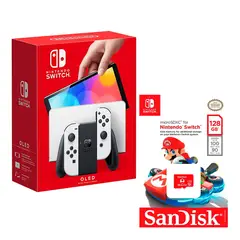 NINTENDO - Consola Switch Oled Blanco + Micro SD 128 GB Edicion Mario