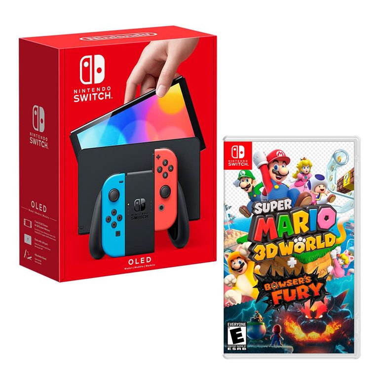 Consola Switch Modelo Oled Neon + Mario 3D World Bowsers Fury