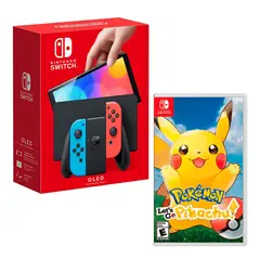 Nintendo - Consola Switch Modelo Oled Neon + Pokemon lest Go Pikachu