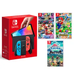 Nintendo - Switch Oled Neon + Mario Kart 8 + Mario Superstar + Pokémon Arceus