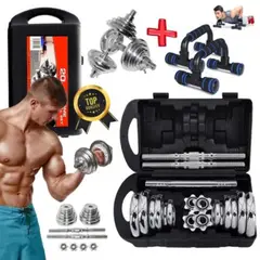 GENERICO - Set 20KG Pesas Acople Cromadas Push Up