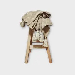 GENERICO - Manta - Pie de cama 200x120 en Tejido Waffle + borlas - Maíz