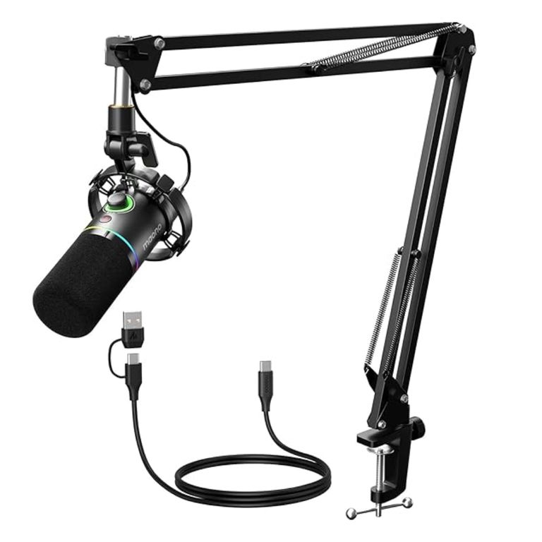 Kit Microfono Usb Gamer Condensador Cardioide Podcast Live Tik Tok RGB - PD200XS