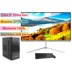 INTEL - Computadora Core i3-10100F Monitor 27 Full HD T-Video 2GB 16GB SSD 512GB