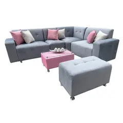 AMOBLART - Seccional leyva plata / mesa de centro / 6 cojines