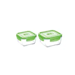 LUMINARC - Pack X2 tapers de vidrio cuadrado de 380 ml y 760 ml con tapa verde