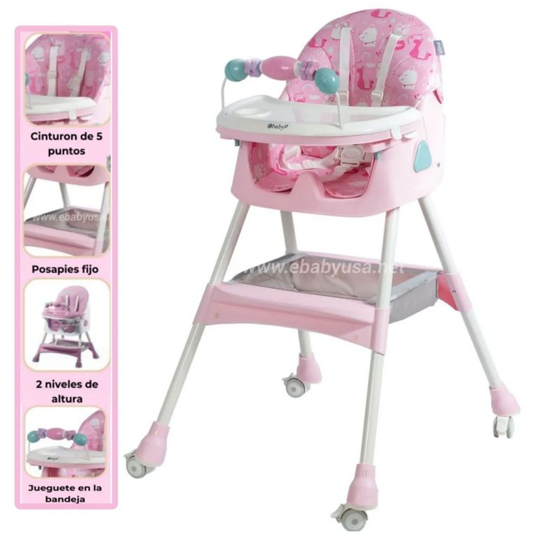 Silla de Comer Plegable Doble Bandeja LULU Rosado