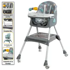 EBABY - Silla de Comer Plegable Doble Bandeja LULU Gris con Ruedas