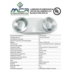 GENERICO - LAMPARA DE EMERGENCIA LED DE 200 LUMENES LUZ BLANCO FRIO IP20