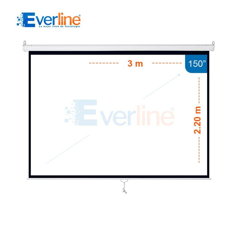 ECRAN MANUAL RETRACTIL Pared/Techo 3.00 X 2.20 m (Antireflex)