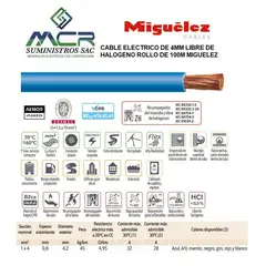 GENERICO - CABLE ELECTRICO DE 4MM LIBRE DE HALOGENO ROLLO DE 100M MIGUELEZ AZUL