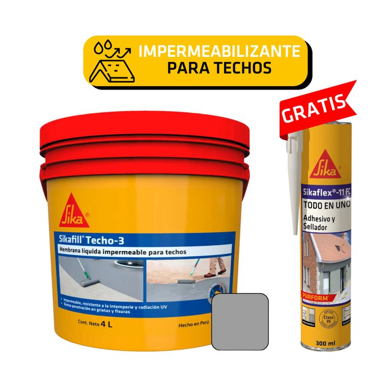 Sikafill Techo3 Gris x4L -Gratis 1Sikaflex 11fcPurform x300 Blanco