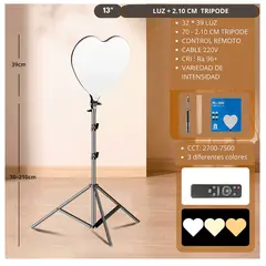 GENERICO - LUZ LED CORAZON 13" + TRIPODE 2.10 METRO + CONTROL REMOTO