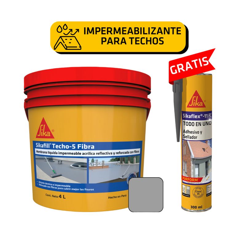 Sikafill Techo5Grisx4L-Regalo Sikaflex11fc purform grisx300 ml