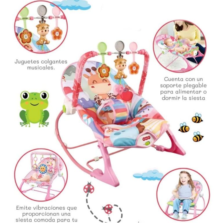 Silla Mecedora con Vibrador Musical y Toys JIRAFA ROSA