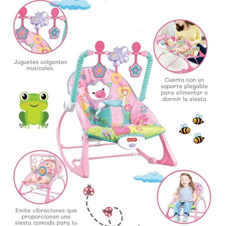 Silla Mecedora con Vibrador Musical y Toys OSO ROSA