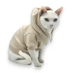 MD - Ropa Capucha polera de algodón para Mascotas Beige Crema T4