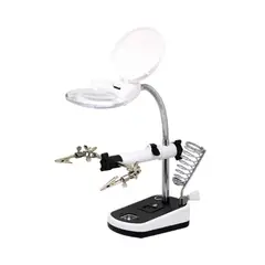 GENERICO - Soporte para Cautín con Lupa Luz LED y Pinzas MG16090C